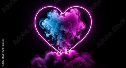 A heart shaped cloud of smoke in pink and blue illustration