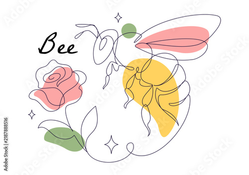 Bee Vector Illustration Featuring Hand Drawn Honeybee, Floral Elements, Flowers, Leaves, Nature, Spring, Pollination, and Botanical Decoration