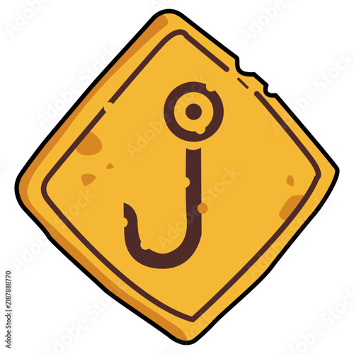 Fishing Hook Symbol on Yellow Sign