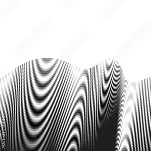 Abstract Black and White Wave Lines Background Halftone Dynamic Line Art Vector Isolated on White