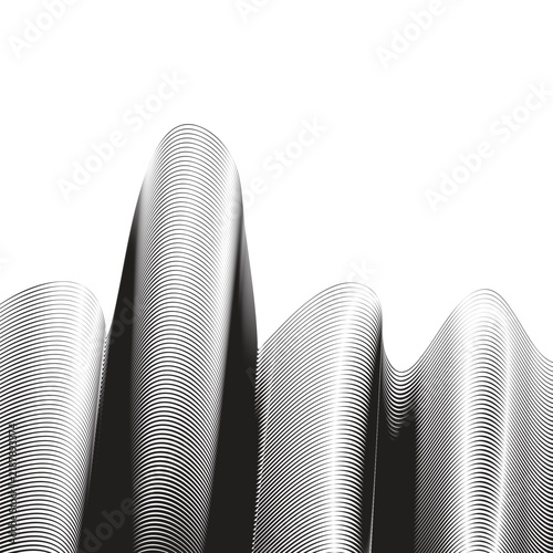 Abstract Black and White Wave Lines Background Halftone Dynamic Line Art Vector Isolated on White