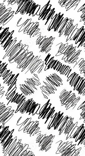 Black and white scribbled diagonal pattern, abstract textured background, chaotic lines, doodle art.