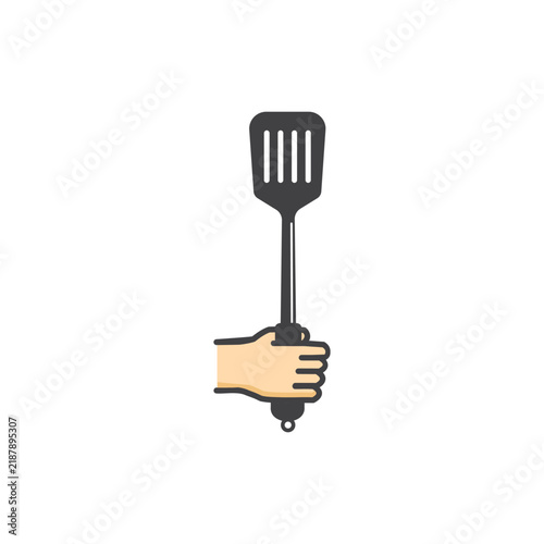 Vector illustration of a hand holding a spatula, a symbol of a chef.