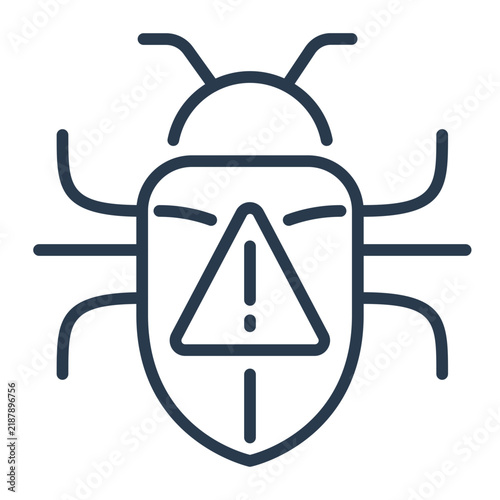 Obraz na płótnie Line Art Bug Icon with Warning Triangle for Software Debugging