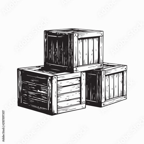 Classic Wooden Crates Stacked Together for Rustic Storage Vector Illustration