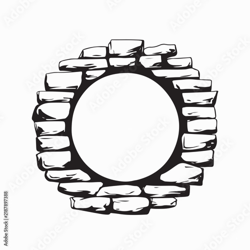 Elegant Decorative Mirror Mounted on Stone Wall On White Background