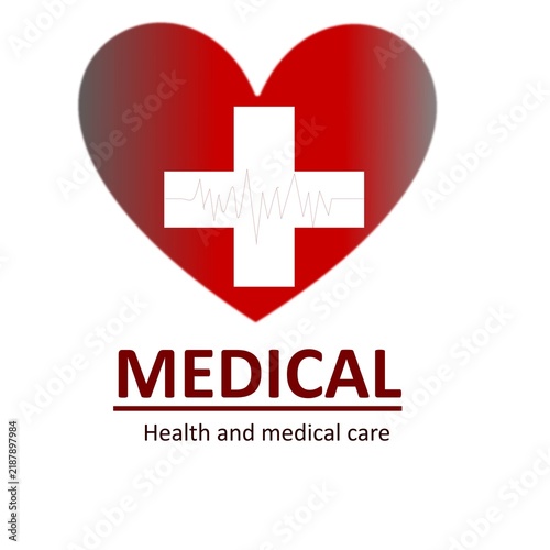 Medical Logo Red Heart With White Cross And ECG Pulse Line.