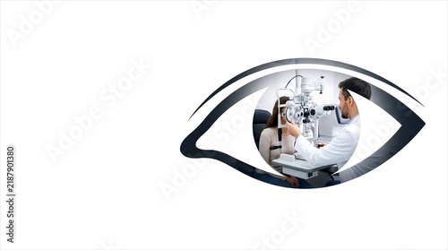 Conceptual Eye Silhouette with Optometrist Examination for Medical