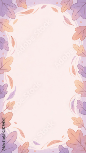Pastel autumn leaves border on lavender background