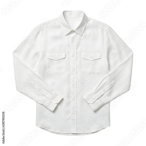 Mens white button down shirt with two chest pockets on transparent background