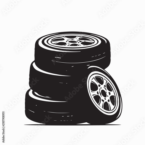 Stacked Car Tires Isolated on White Background Vector Illustration