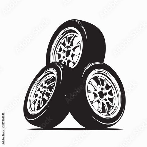 Pile of Black Tires Stacked Together Automotive Vector Illustration