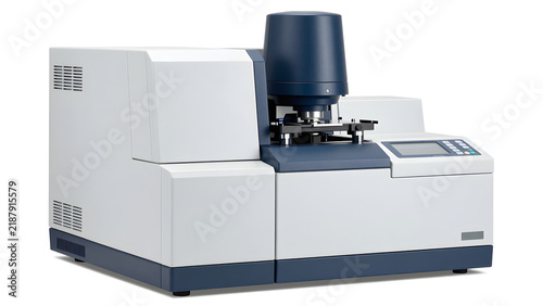 Modern laboratory analytical instrument for scientific research and chemical analysis isolated on white background.