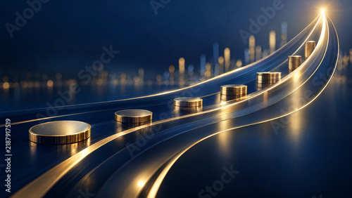 Premium Navy Gold Finance Abstract With City and Wireframe Globe