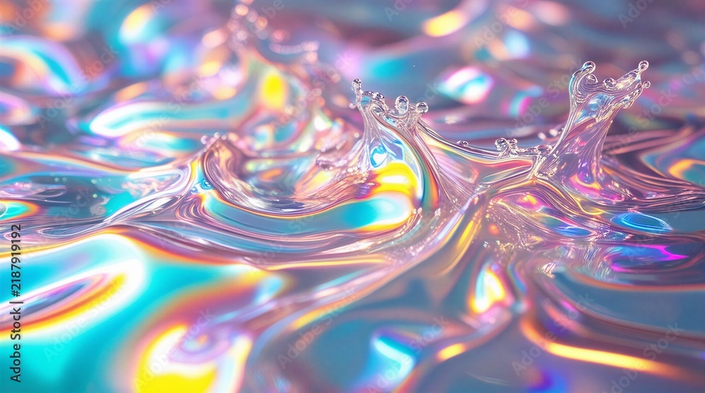 Obraz premium Fondo abstracto de líquido iridiscente con reflejos holográficos
