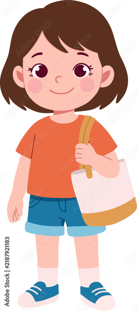 Fototapeta premium Flat Illustration Of Cute Girl Carrying Tote Bag