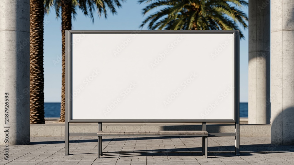 Obraz premium Blank billboard at outdoor bus stop by sea