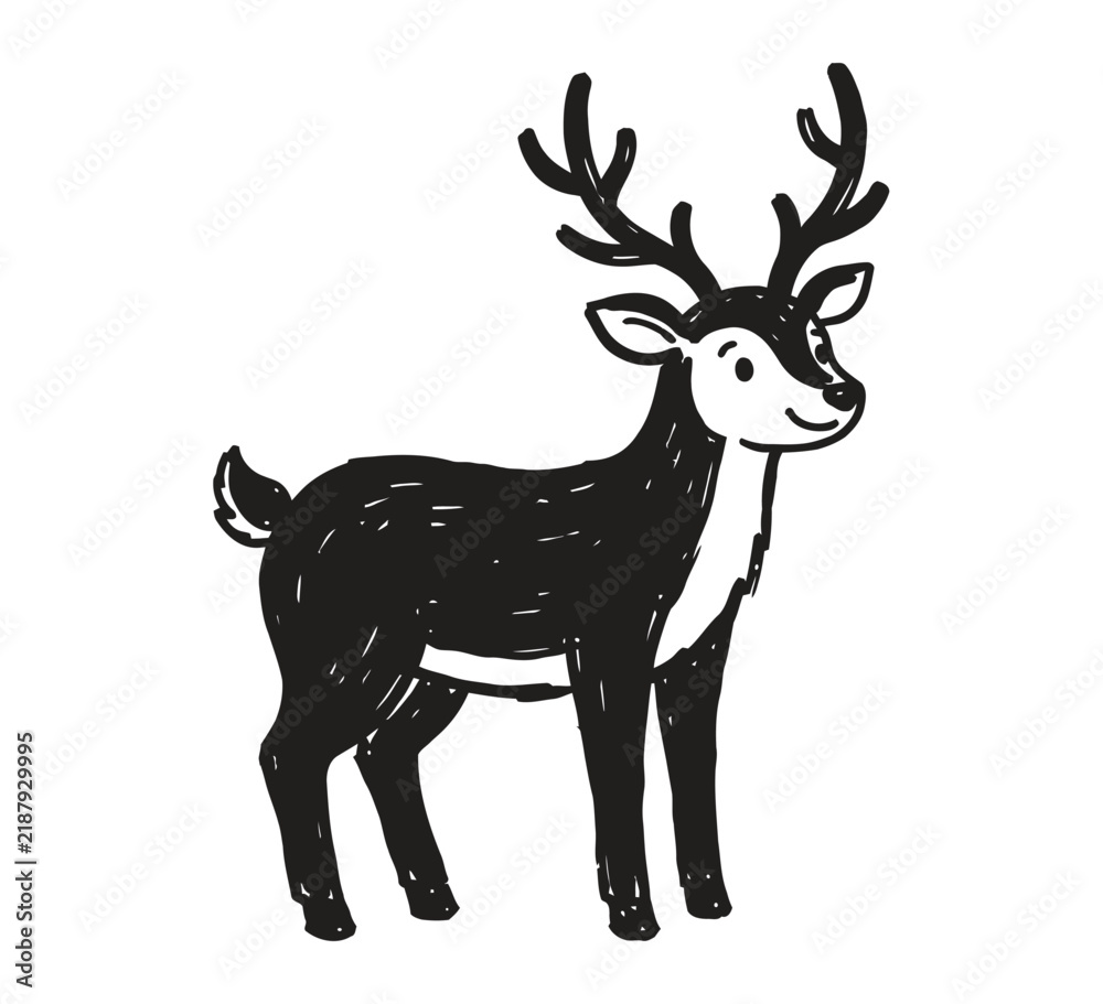 Obraz premium Hand Drawn Deer Vector Illustration – Bold Handmade Wildlife and Forest Animal