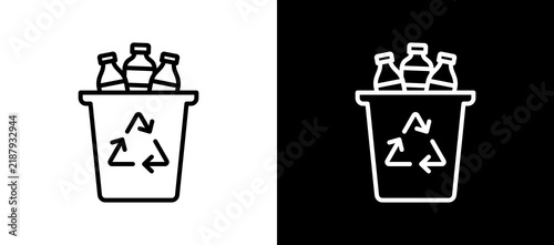 Recycle Line Icon On White and Black Backgrounds.   