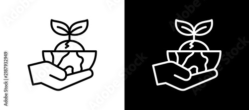 Ecology And Environment Line Icon On White and Black Backgrounds.   