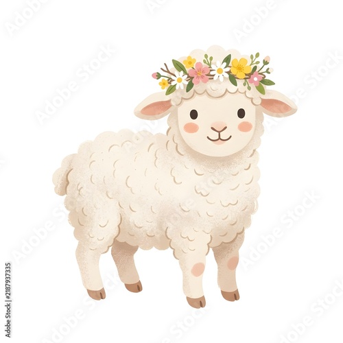 Cute little sheep with floral crown illustration
