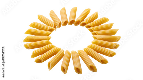 Cuadro en lienzo Uncooked penne pasta pieces forming a isolated on png transparent background