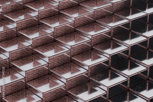 abstract metallic brick wall background 3D computer-generated render