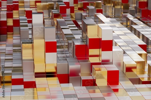 metallic voxel city abstract background 3D computer-generated render