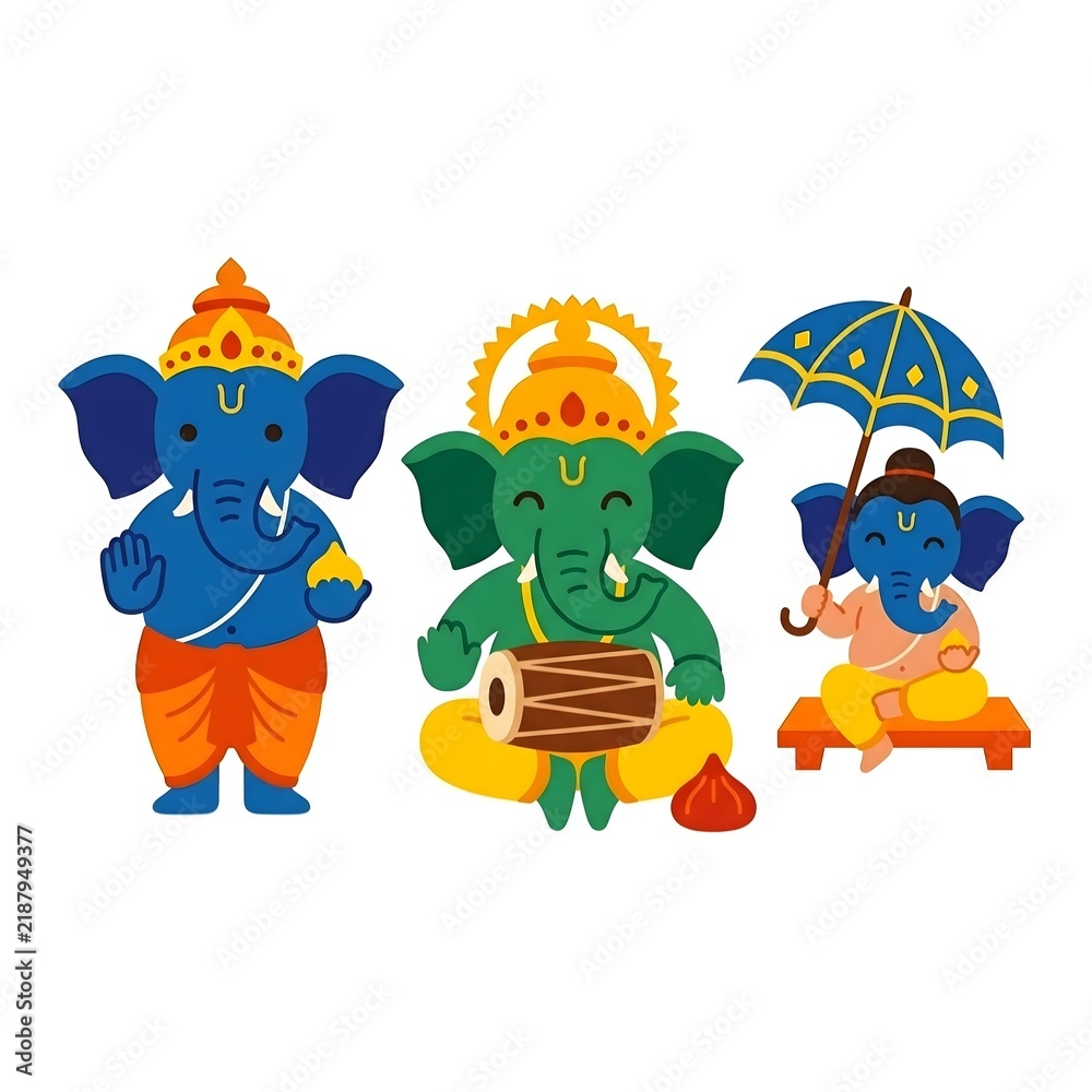 Fototapeta premium Cute Lord Ganesha Character Illustrations for Ganesh Chaturthi