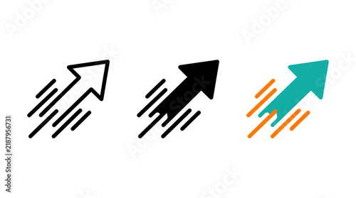 Fast upward arrow icons representing acceleration and speed in different styles with movement
