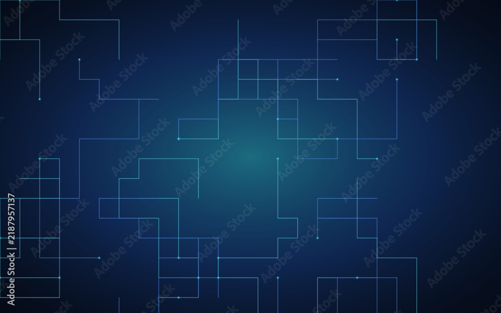 Fototapeta premium Abstract digital network background with glowing blue lines and geometric grid patterns representing technology and data