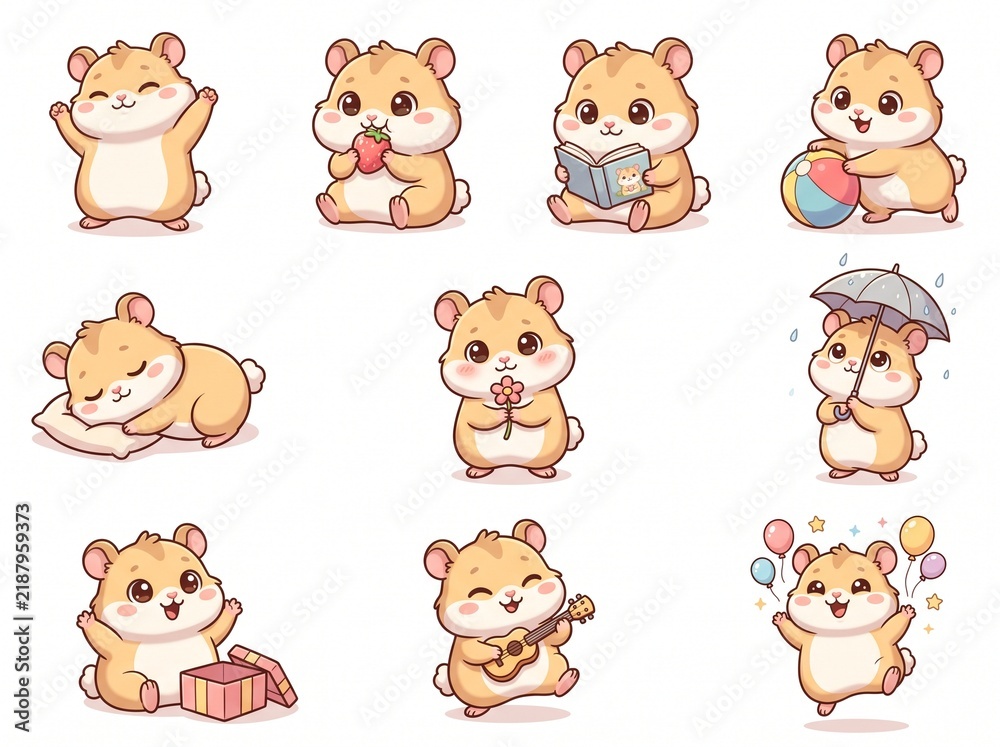 Fototapeta premium Cute Hamster Character Illustration Collection with Different Poses