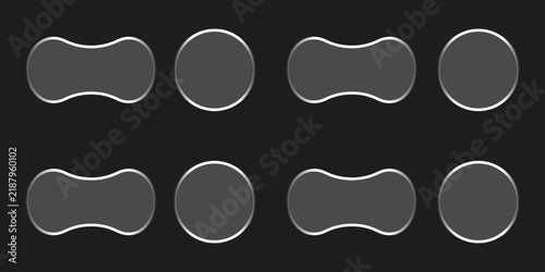 This image showcases a series of eight identical stylized kidney shaped forms presented in a grid pattern against a stark black background creating a minimalist