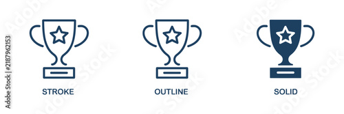 Award icon with editable stroke, outline and solid styles representing achievement, trophy, victory, prize, recognition, success, and excellence