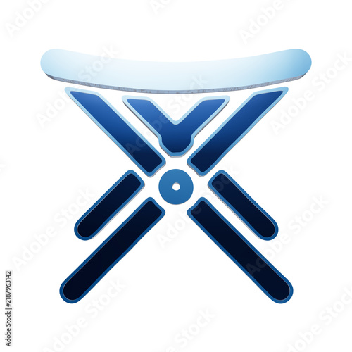 Fotografie Blue 3D folding chair icon with a curved backrest and crossed legs, depicted in