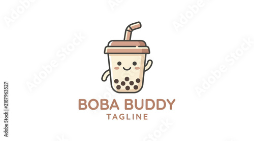 Cute boba tea bubble tea mascot logo design.