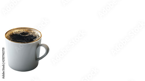 Rich black coffee filling a white mug with creamy edges and a frothy top