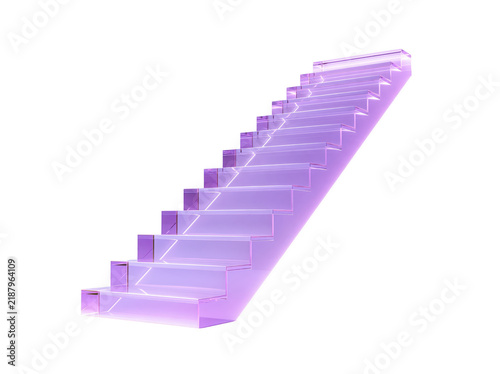 Transparent purple acrylic staircase isolated on a white background with copy space