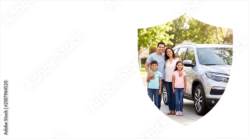 Conceptual Shield Silhouette with Safe Family for Car Insurance