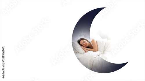 Conceptual Crescent Moon Silhouette with Sleeping Woman for Wellness