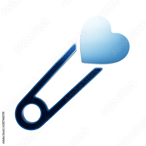 Obraz na płótnie A glossy blue metallic safety pin icon with a heart shape attached to the render