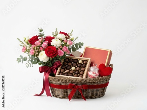 Luxury Valentine's Day Gift Basket With Flowers and Chocolates