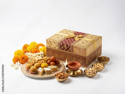 Luxury Diwali Sweet Hamper Gift Box with Assorted Indian Sweets and Nuts