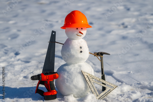 Bild auf Leinwand Winter snowman worker