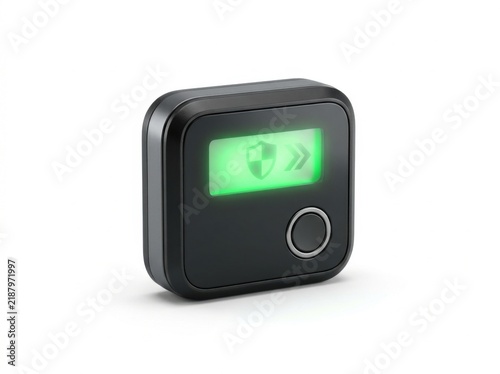 Secure authentication token device with green security display and access button
