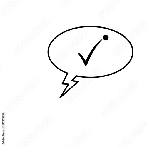 Speech bubble with check mark and dot
