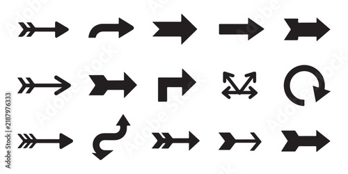 Assorted arrow icons with different styles and shapes, including feathered and block tips for diverse applications.