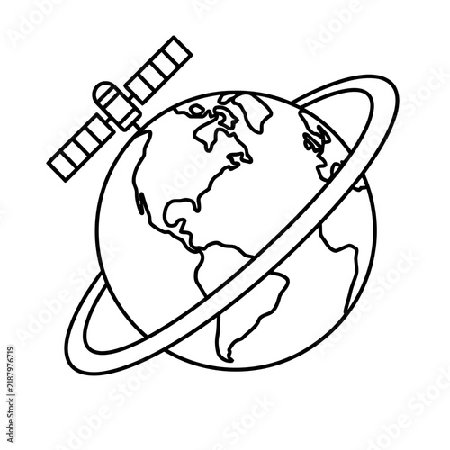 Satellite orbiting Earth with rings