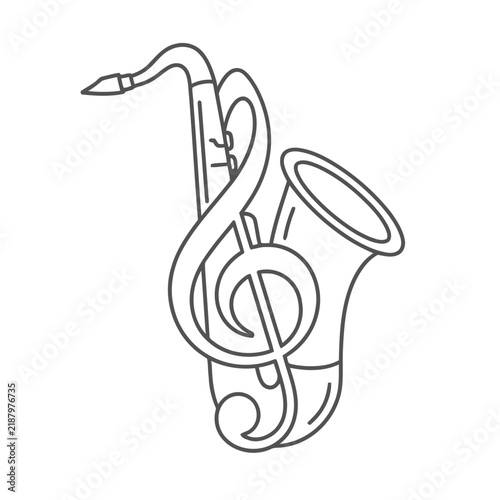 Saxophone and Treble Clef Line Art