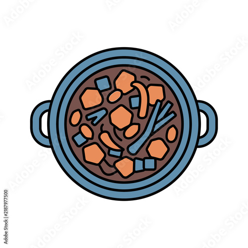 Top view of meat and vegetable stew.